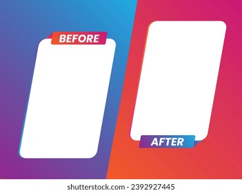 Before and after creative gradient background template. Easy compare evidence badges for marketing and Two team vector templates. Abstract graphical element. Choose between two frames and format.