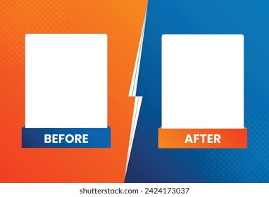 Before and after creative gradient background template. easy compare evidence badges for marketing and Two team vector templates. abstract graphical element. choose between two frames.