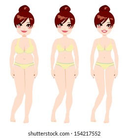 Before and after a diet of a cute red haired woman