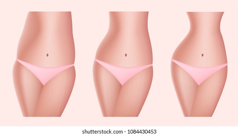 Before and after a diet woman on blue background . vector