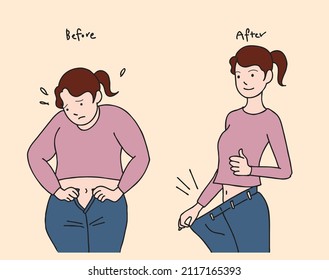 Before And After Dieting. Vector Illustration Image With Changed Body Shape.