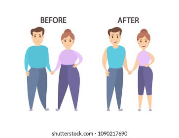 Before and after. Fat vs slim couples.