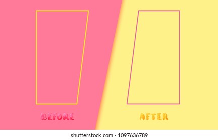 Before and After flat card. Comparison banner with cut background and empty space. Template for graphic design. Vector illustration.
