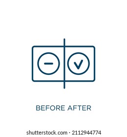 Before After Icon. Thin Linear Before After Outline Icon Isolated On White Background. Line Vector Before After Sign, Symbol For Web And Mobile