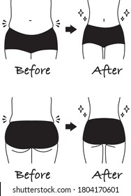 Before after illustration of a diet
(Waist and hip)
Monochrome line drawing