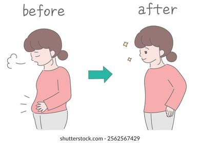 Before and after illustration of a woman in her 40s