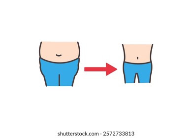 Before and after illustrations of the waist of someone who has successfully lost weight.