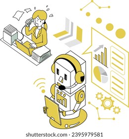 Before and after image illustration of work automation using robots in the office