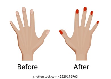 Antes y después del diseño de la Ilustración vectorial de la manicura.