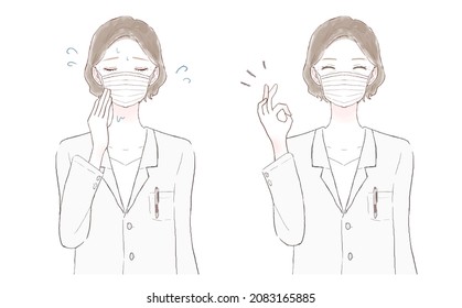 Antes y después de las doctoras de mediana edad que sufren de vapor por llevar una máscara.