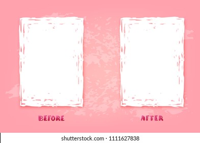 Before and After pink screen. Comparison banner with empty space. Template for graphic design. Vector illustration.