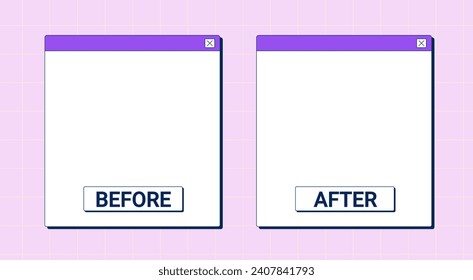 Before and After retro techno background for graphic design. Comparison card with frames and copy space. Vector illustration.