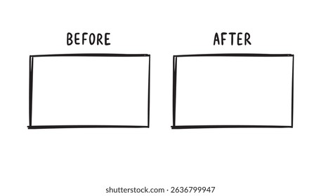 before and after screen rectangle frames. before after banner with empty space. Hand drawn doodle line template for graphic design. . Vector illustration