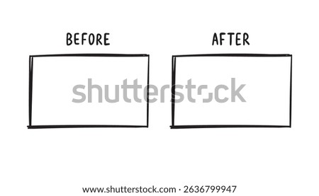 before and after screen rectangle frames. before after banner with empty space. Hand drawn doodle line template for graphic design. . Vector illustration