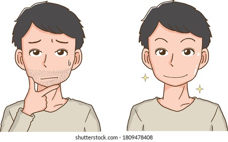 Before and after shaving for a bearded man