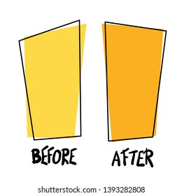 Before and after template background. Comparison concept with empty space. Progress screen. Handdrawn style lettering with frames. Vector color illustration. 