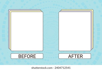 Plantilla antes y después. fondo para el diseño gráfico. Tarjeta de comparación con marcos y espacio de copia. Ilustración vectorial.