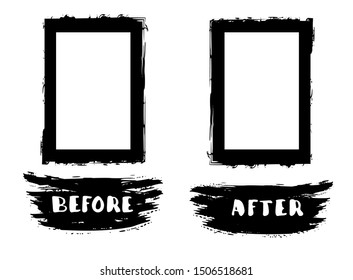 Before and After template. Comparison ink brush elements withcopy space. Vector illustartion.