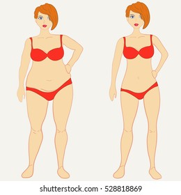 Before and after weight loss fat and slim woman
