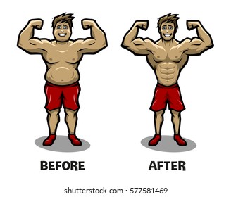 Weight Gain Man Before After Exercise Stock Vector (Royalty Free ...