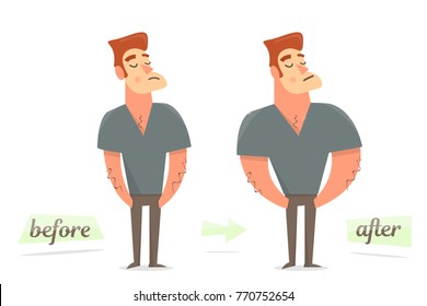 Before and after weight loss. Thick and thin man.