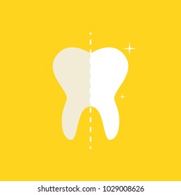 Before and After, whitening oral care concept. Deep cleaning, clearing tooth process. Vector illustration.