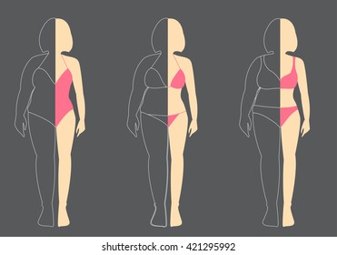 Before and after of woman exercise changes in swimsuit,Vector illustrations