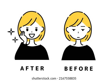 Before and after the woman's face.