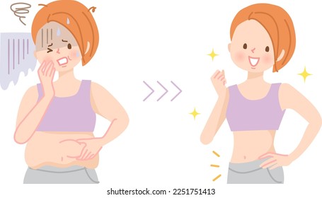 Before and after of a young woman who succeeded in dieting