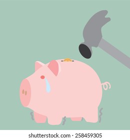 Before Broken Piggy Bank on a white background 