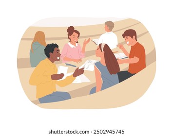 Before lecture isolated cartoon vector illustrations. Smiling teenagers talking before lecture, having fun at the university, educational process, modern student lifestyle vector cartoon.