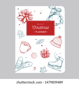 Before Merry Christmas organizer, planner, notepad, diary with vector hand drawn illustrations and handwritten calligraphy.  Happy new year vintage elements. Get organized for ChristmasReady for print