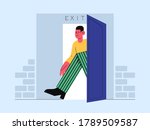 Before user leave his room. He should logout his account first. Vector illustration with big object style.