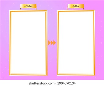 Before-after comparison photo frame pink
