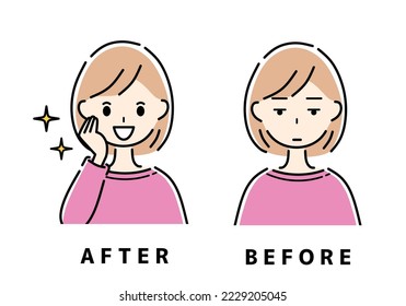 Ilustraciones de belleza y cosmética antes y después.