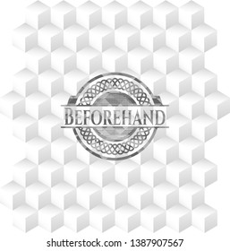 Beforehand grey emblem with geometric cube white background