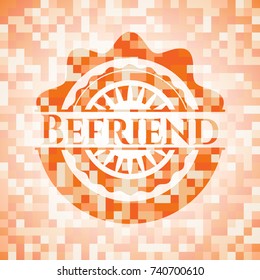 Befriend abstract emblem, orange mosaic background