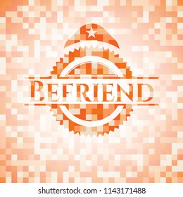 Befriend abstract orange mosaic emblem