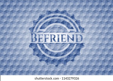 Befriend blue emblem with geometric pattern background.