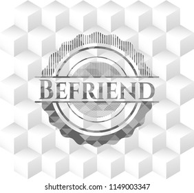 Befriend grey badge with geometric cube white background