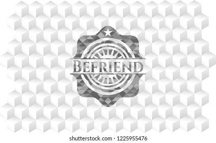 Befriend grey badge with geometric cube white background