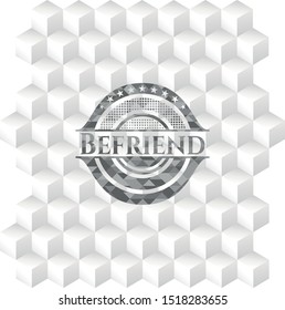 Befriend grey badge with geometric cube white background