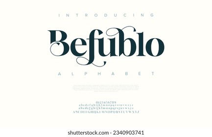 Befublo premium luxury elegant alphabet letters and numbers. Elegant wedding typography classic serif font decorative vintage retro. Creative vector illustration