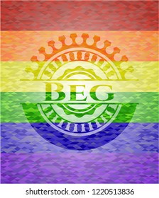 Beg emblem on mosaic background with the colors of the LGBT flag