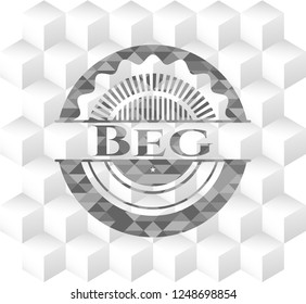 Beg grey emblem with cube white background