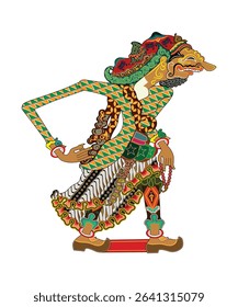 Begawan Durna, Wayang Kulit Puppet in Traditional Attire, Illustration.