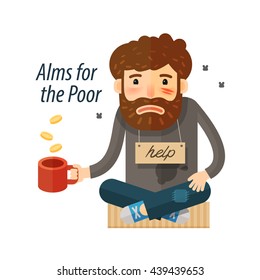 Beggar asking for money. Pauper and bum icon. vector illustration