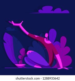 Beggar begging. Poverty and unemployment. Vector illustration in flat style