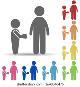 Beggar childe in multi color style icon. Simple glyph, flat vector of mobile banking icons for ui and ux, website or mobile application