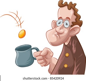 a beggar getting some coin in his mug